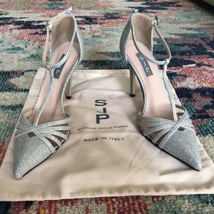 New SJP Carrie T-strap Glitter Pumps